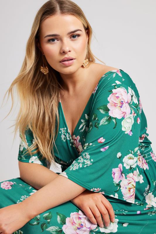 Plus Size  YOURS LONDON Curve Green Floral Angel Sleeve Maxi Dress