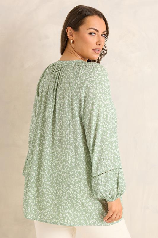 EVANS Plus Size Sage Green Ditsy Tie Neck Blouse | Evans 2