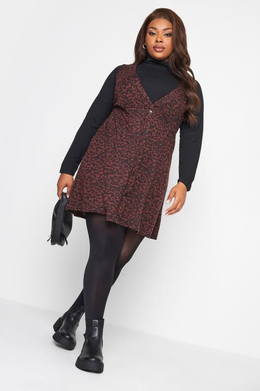 LIMITED COLLECTION Plus Size Burgundy Red Animal Markings Print Pinafore Dress | Yours Clothing 2