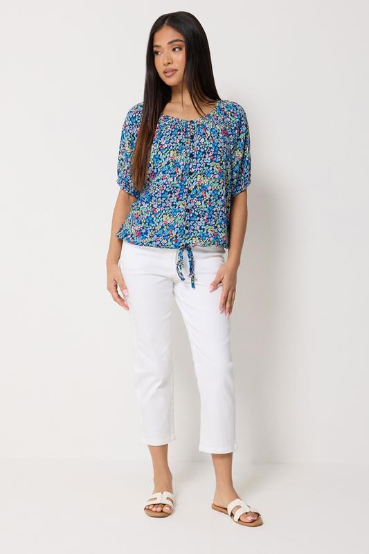 M&Co Petite Blue Ditsy Floral Tie Hem Blouse | M&Co 1