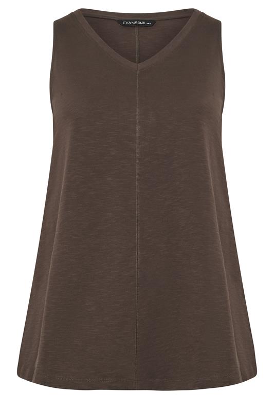 EVANS Plus Size Chocolate Brown Premium Cotton Vest Top 5