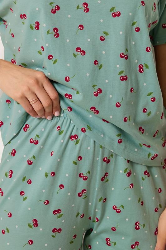 LTS Tall Women's Green Cherry Print Cotton Wide Leg Pyjama Set | Long Tall Sally 4