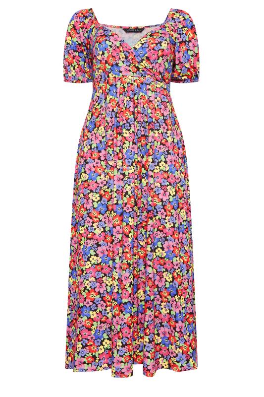 YOURS Plus Size Black & Pink Floral Wrap Maxi Dress | Yours Clothing  6