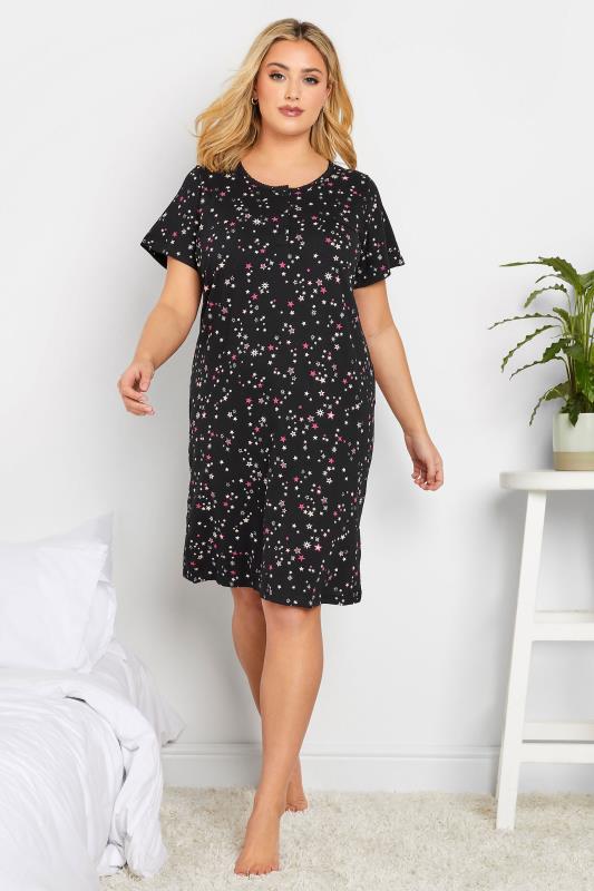 Plus Size  YOURS Curve Black Sparkle Star Placket Nightdress