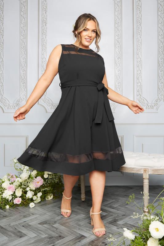 YOURS LONDON Plus Size Black Mesh Panel Skater Dress | Yours Clothing 8