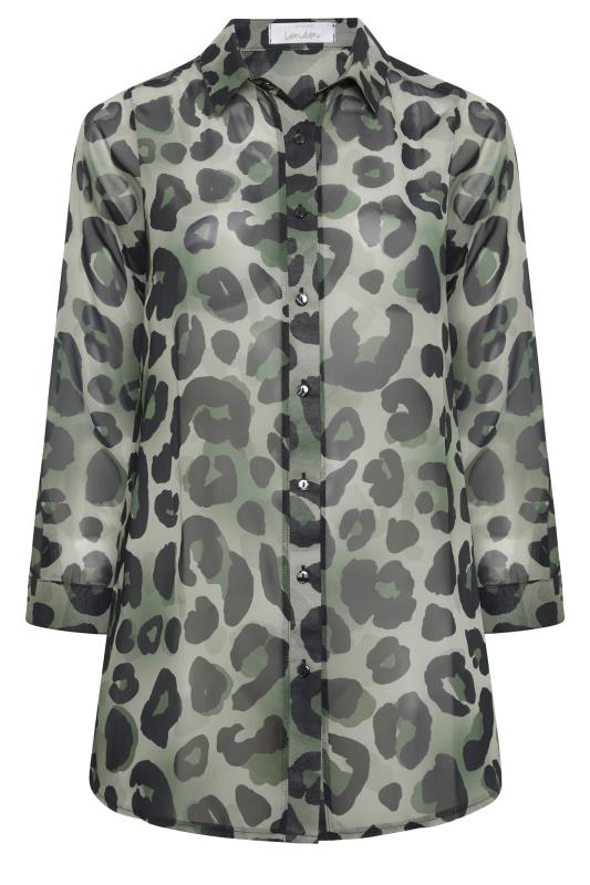 YOURS LONDON Plus Size Green Leopard Print Longline Shirt | Yours Clothing 5