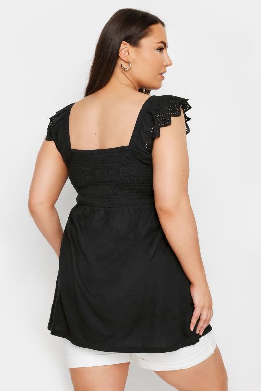 YOURS Plus Size Black Broderie Anglaise Peplum Top | Yours Clothing 3