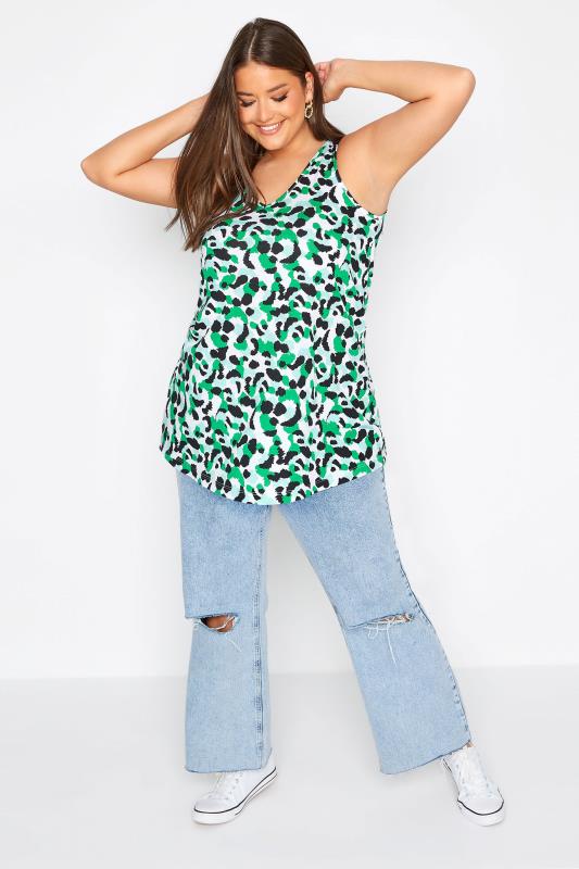 Plus Size Green Animal Print Bar Back Vest Top | Yours Clothing 2