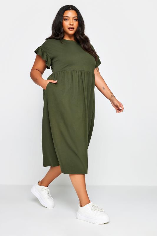 YOURS Plus Size Khaki Green Pure Cotton Midaxi Dress | Yours Clothing 2