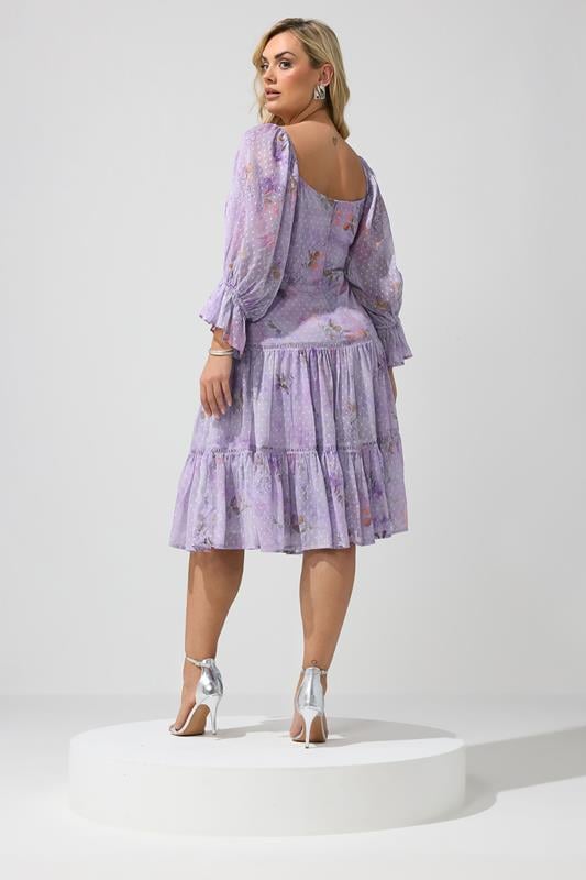 YOURS LONDON Plus Size Purple Floral Dobby Dress | Yours Clothing 2