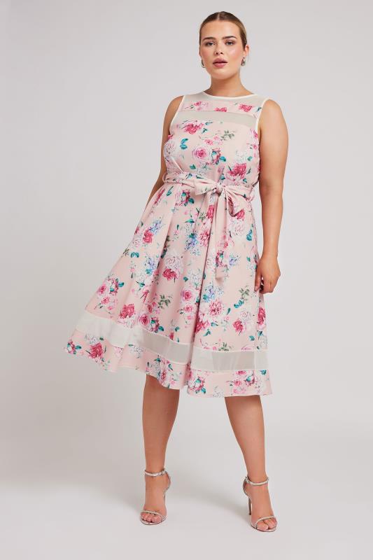 YOURS LONDON Plus Size Pink Floral Print Skater Dress | Yours Clothing 1