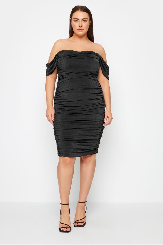 Evans Black Ruched Off Shoulder Mini Dress 2