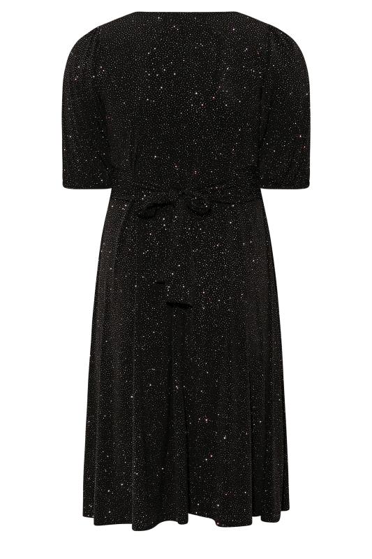 YOURS LONDON Plus Size Black & Pink Glitter Party Knot Front Dress | Yours Clothing 7