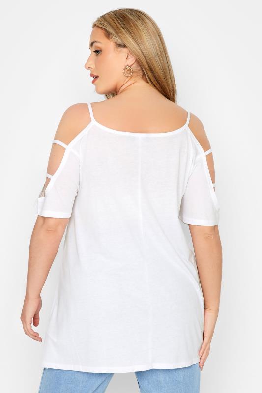 Plus Size White Strappy Cold Shoulder Top | Yours Clothing 3
