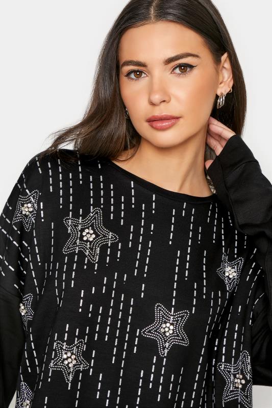 LTS Tall Black Diamante Embellished Star Sweatshirt 4