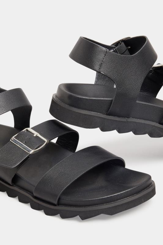 LTS Black Buckle Strap Sandals In Standard D Fit 5