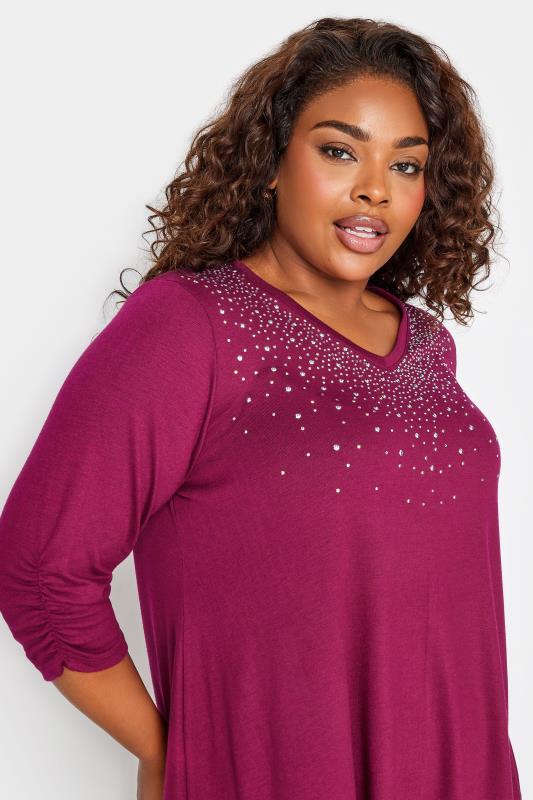 YOURS Plus Size Pink Stud Embellished Swing Top | Yours Clothing 4