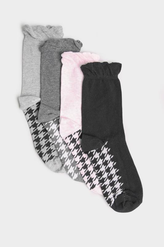 4 PACK Black & Grey Dogtooth Check Ankle Socks 2