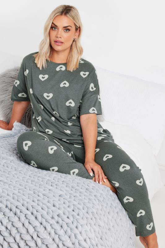 YOURS Plus Size Grey Heart Print Pyjama Set | Yours Clothing 4