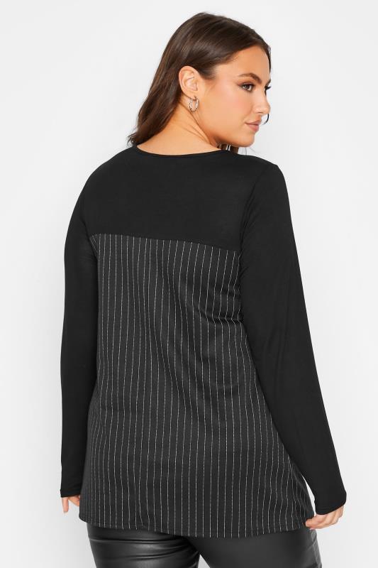LIMITED COLLECTION Plus Size Black Pinstripe Sweetheart Neck T-Shirt | Yours Clothing 3