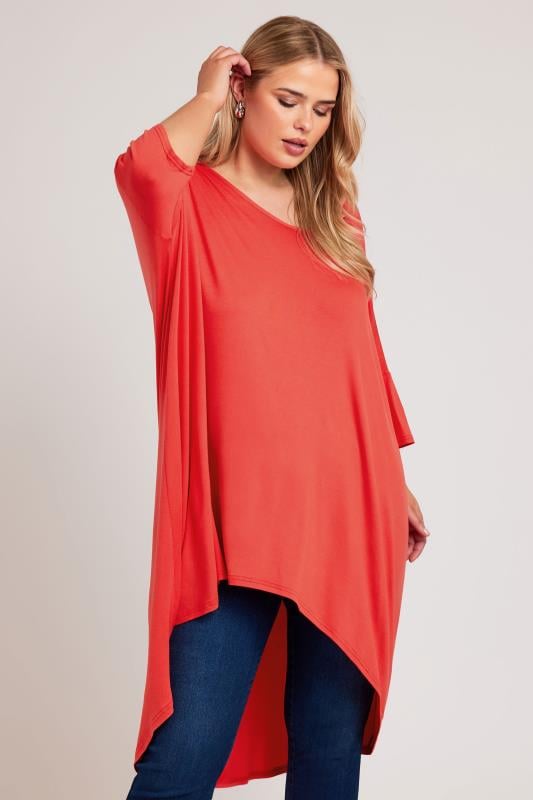 YOURS LONDON Plus Size Orange Dipped Hem Longline Tunic | Yours Clothing 4