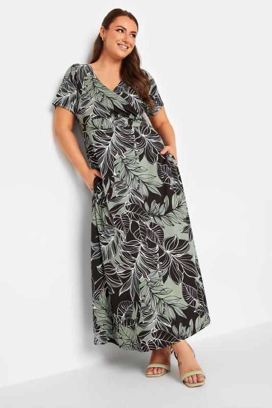 YOURS Curve Blue Leaf Print Wrap Midaxi Dress | Yours Clothing  1