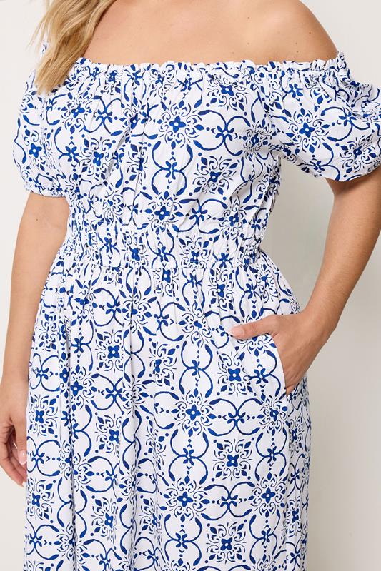 YOURS Plus Size White Floral Poplin Bardot Dress | Yours Clothing 4