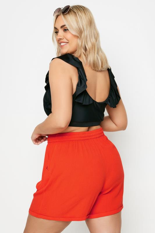 LIMITED COLLECTION Plus Size Red Crinkle Shorts | Yours Clothing 4