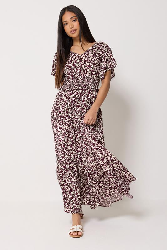 M&Co Petite Berry Purple Floral Maxi Dress | M&Co 1