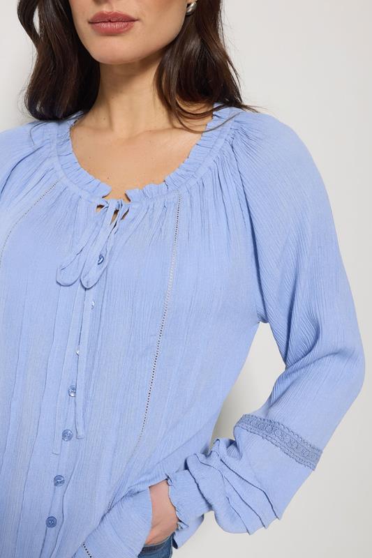 M&Co Blue Trim Detail Tie Neck Blouse | M&Co 4