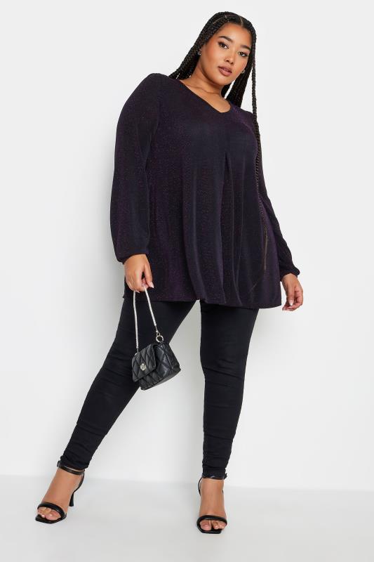 YOURS Curve Purple Balloon Sleeve Top | Yours Clothing  2