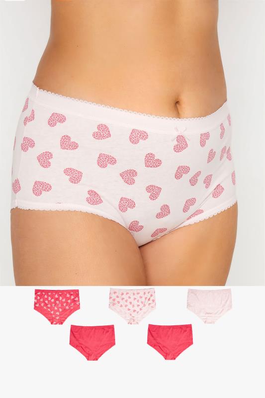 5 PACK Curve Pink Love Heart Print High Waisted Full Briefs 1