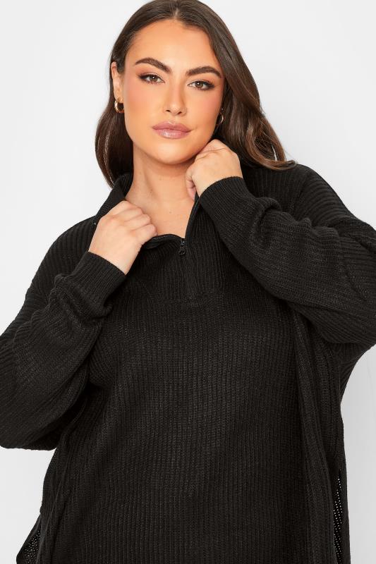 Plus Size Curve Black Quarter Zip Knitted Jumper | Yours Clothing 4