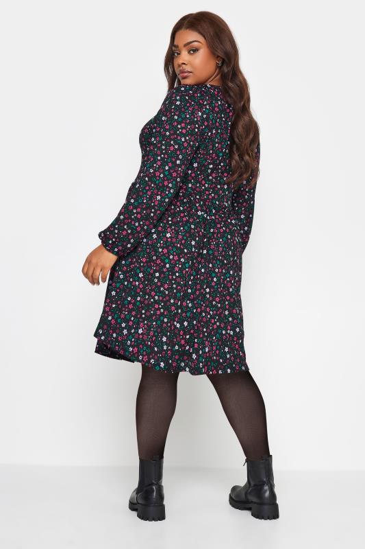 YOURS Plus Size Black Ditsy Floral Print Textured Midi Dress | Yours Clothing 3