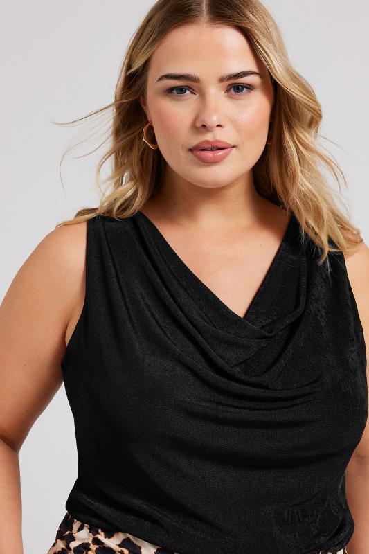 YOURS LONDON Plus Size Black Metallic Cowl Neck Top | Yours Clothing 4