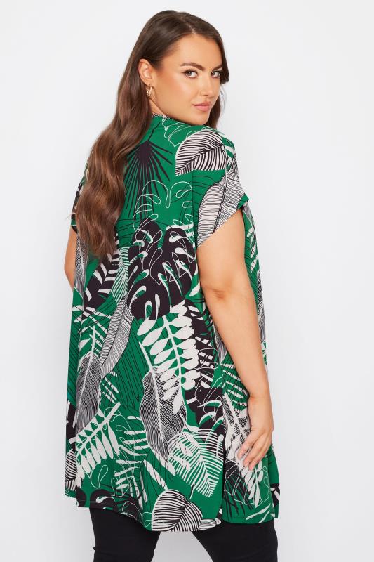 Plus Size Green Leaf Print Grown On Sleeve Kimono | Yours Clothing 3
