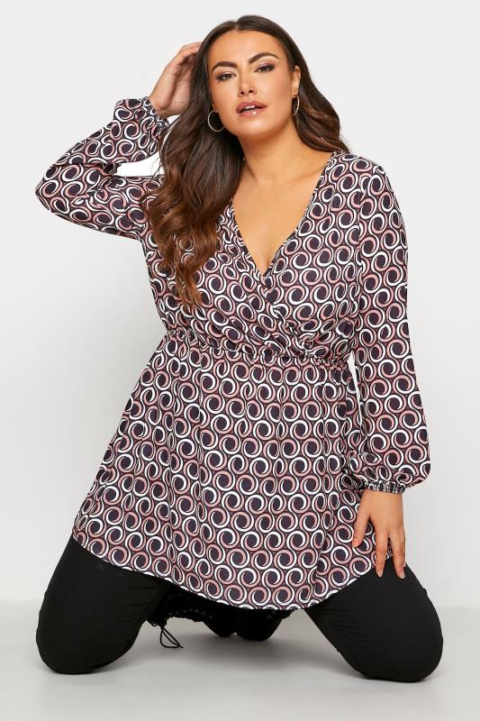 LIMITED COLLECTION Purple Retro Swirl Print Wrap Top_A.jpg