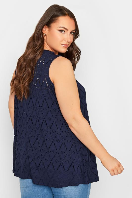 YOURS Plus Size Curve Navy Blue Broderie Swing Vest Top | Yours Clothing  3