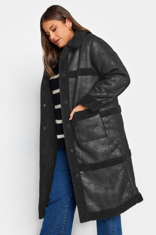 YOURS Curve Black Faux Fur PU Jacket | Yours Clothing 1