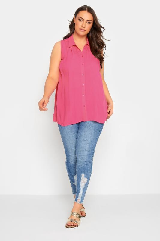 YOURS Plus Size Hot Pink Dipped Hem Sleeveless Blouse | Yours Clothing 2