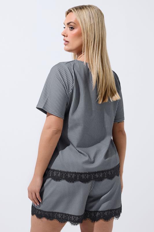 LIMITED COLLECTION Plus Size Grey Pinstripe Shorts | Yours Clothing 2