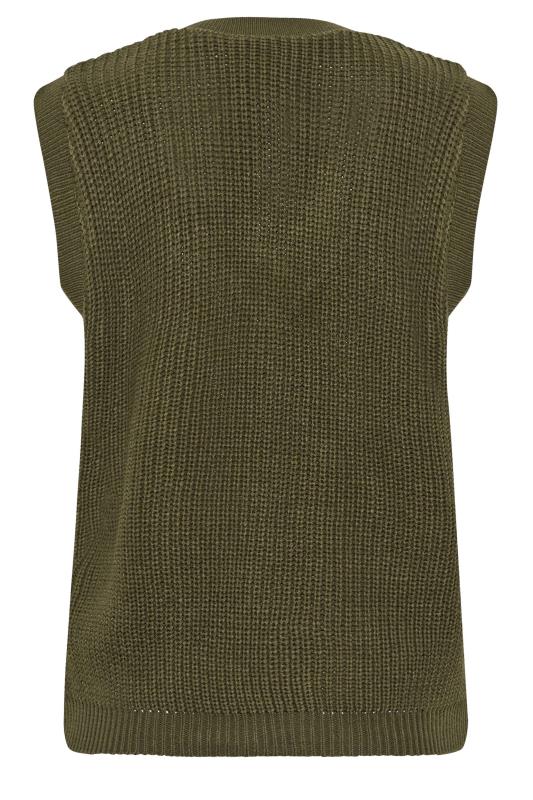 Petite Khaki Green Chunky V-Neck Knitted Vest Top | PixieGirl 7