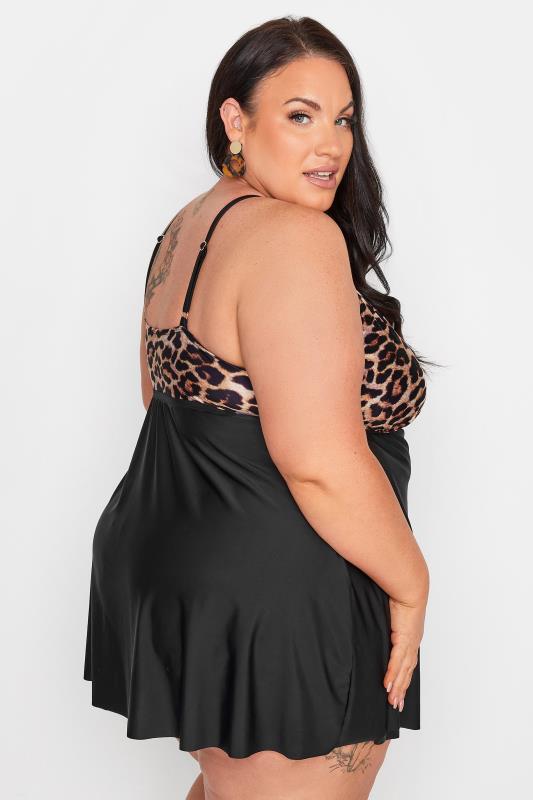 Plus Size Black Leopard Print Triple Keyhole Swim Dress | Yours Clothing 4