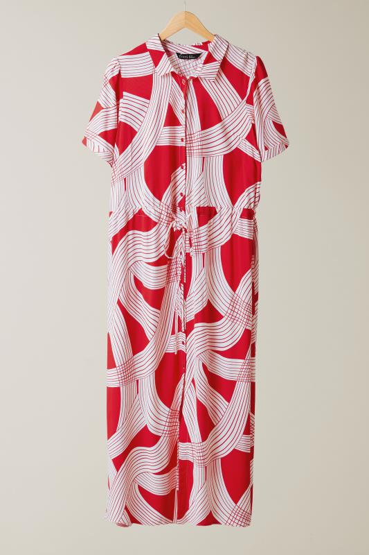 EVANS Plus Size Red Linear Print Midi Dress | Evans 5