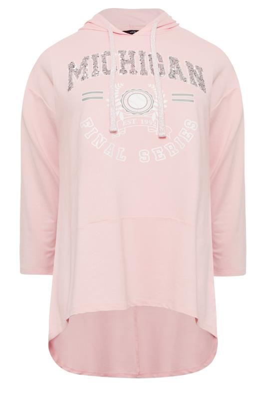 Curve Plus Size Light Pink 'Michigan' Slogan Longline Dip Back Hoodie | Yours Clothing  6
