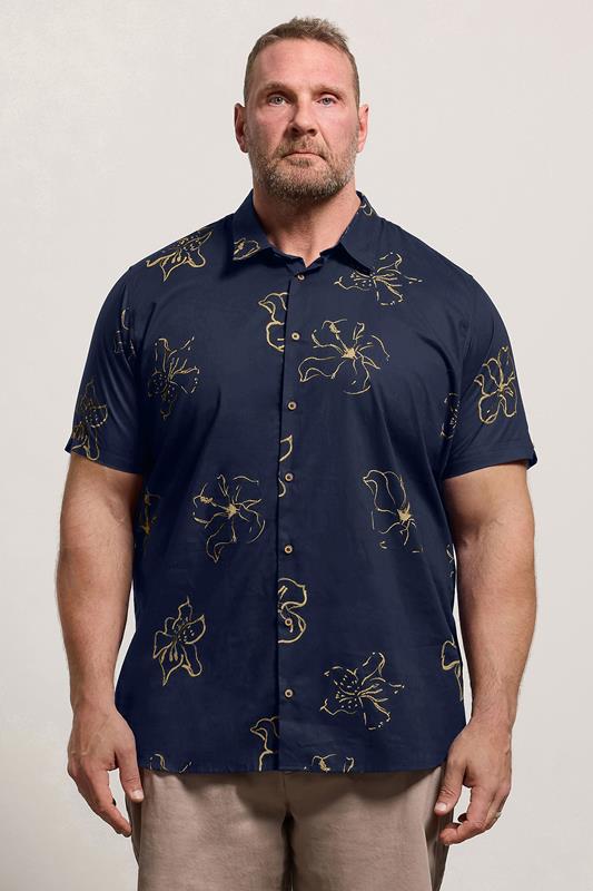 BEN SHERMAN Big & Tall Navy Blue Floral Print Shirt | BadRhino 1
