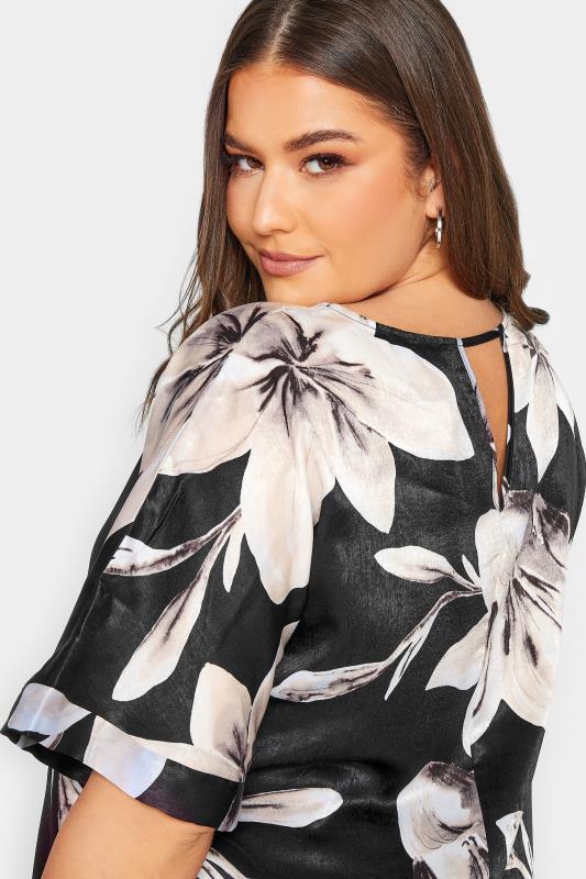 YOURS Plus Size Black Floral Print Keyhole Back Blouse | Yours Clothing 4
