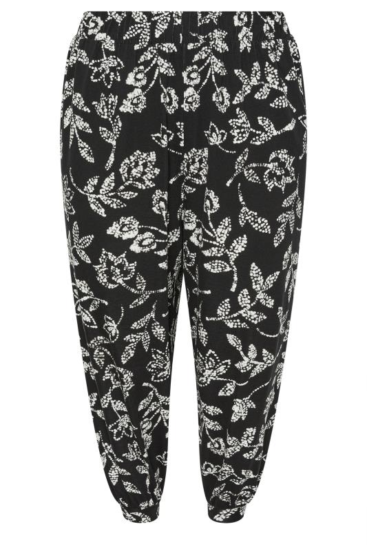 YOURS Plus Size Black Vine Print Cropped Harem Trousers | Yours Clothing 5