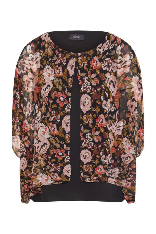 Curve Black Floral Double Layered Blouse | Yours Clothing 6