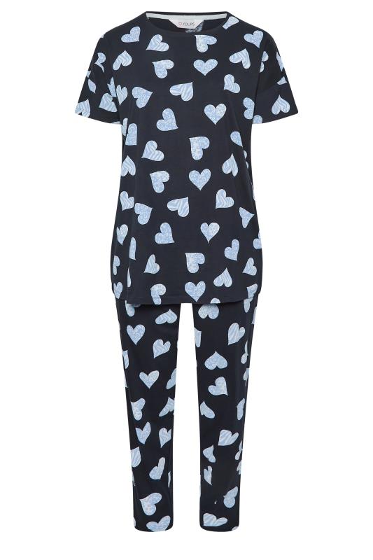 YOURS Curve Navy Blue Wild Heart Print Tapered Pyjama Set | Yours Clothing 6